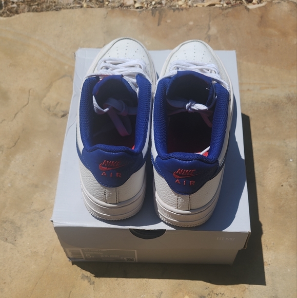 Nike Air Force 1 - Royal Blue Swoosh White Sneakers (Size 5Y) - Picture 4 of 5
